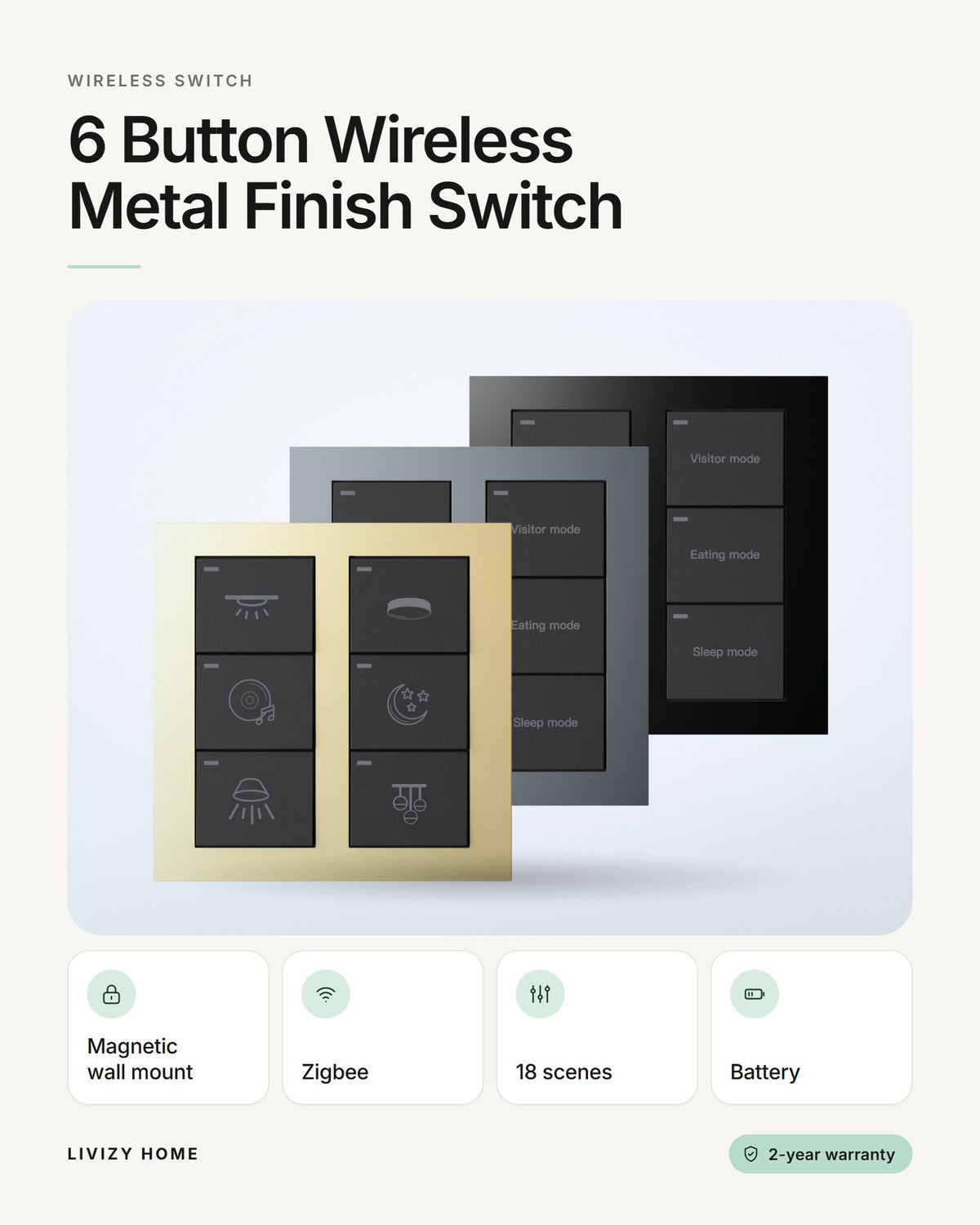 6 Button Wireless Metal Finish Switch – features