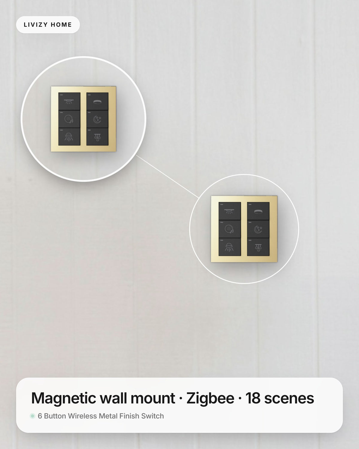 6 Button Wireless Metal Finish Switch – shown in a home