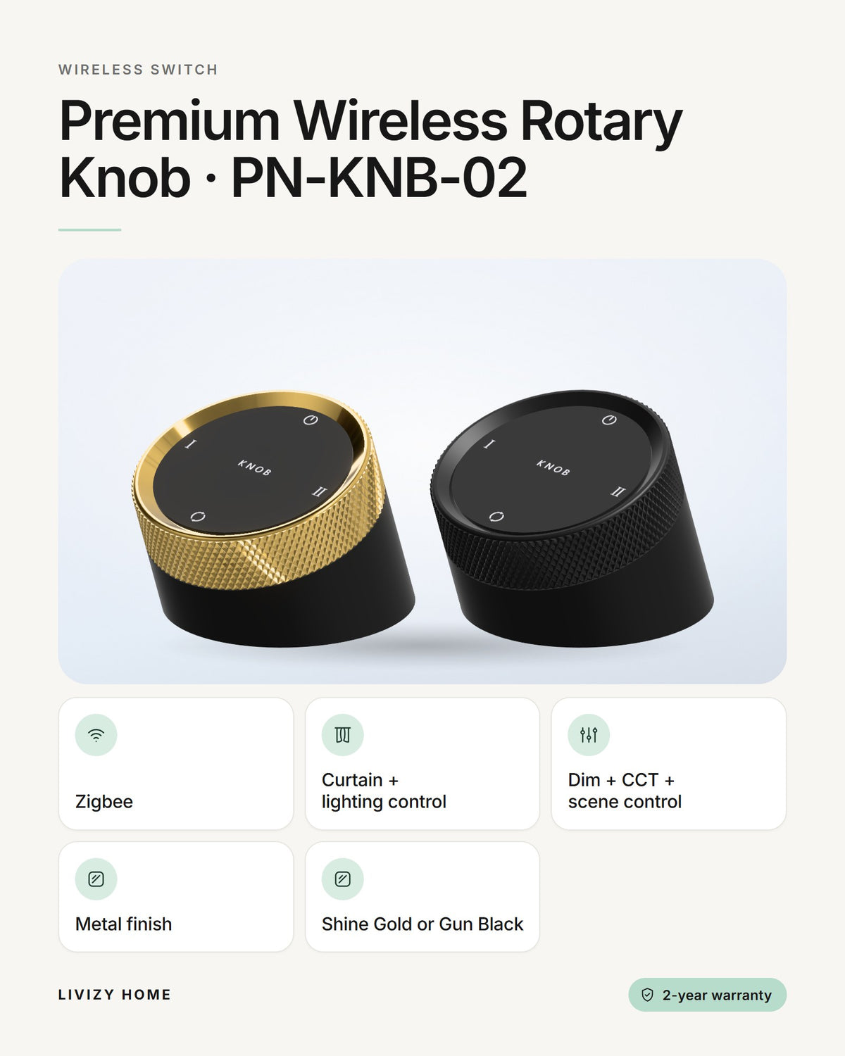 Premium Wireless Rotary Knob · PN-KNB-02 – features