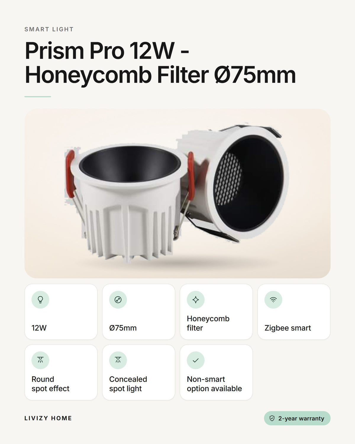 Prism Pro 12W - Honeycomb Filter Ø75mm – features