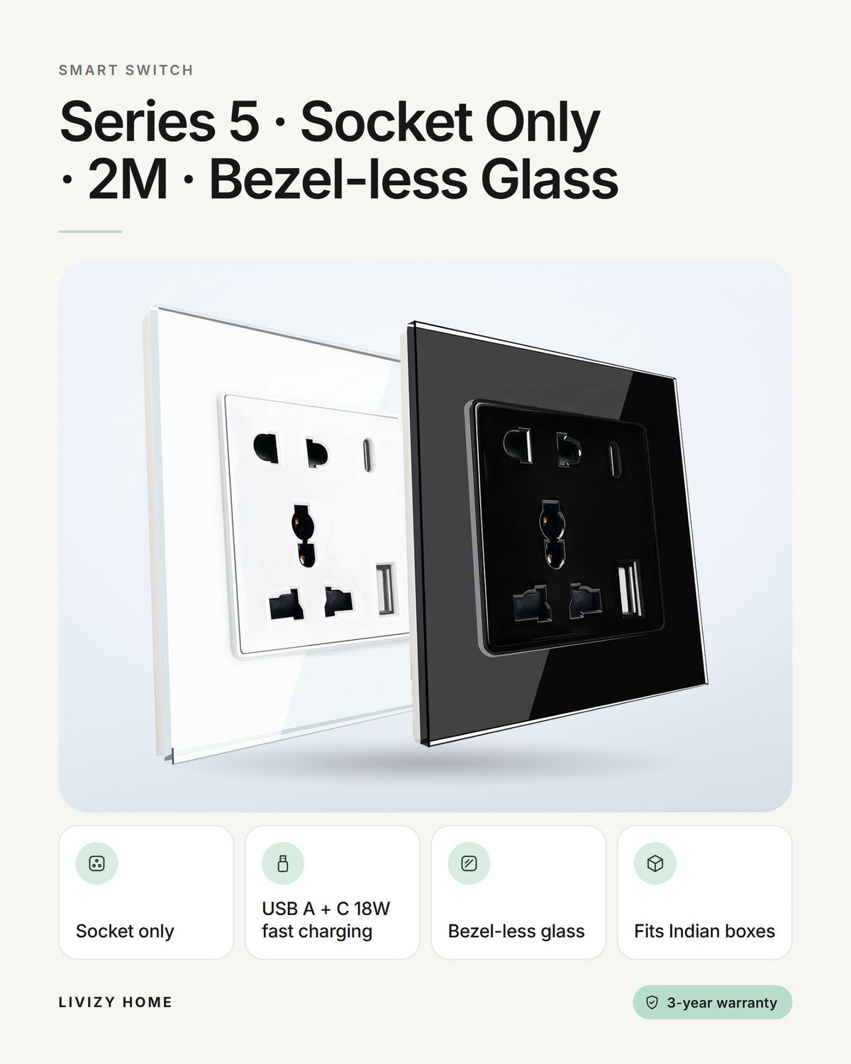 Series 5 · Socket Only · 2M · Bezel-less Glass – features