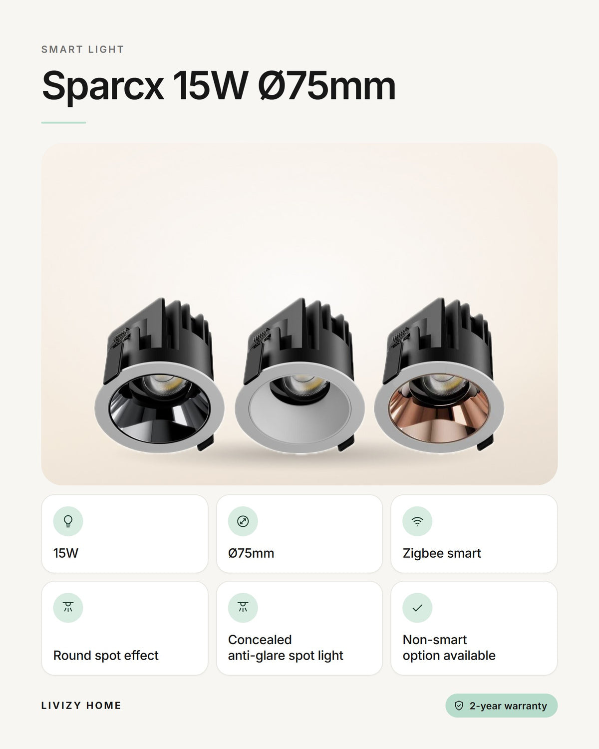 Sparcx 15W Ø75mm – features